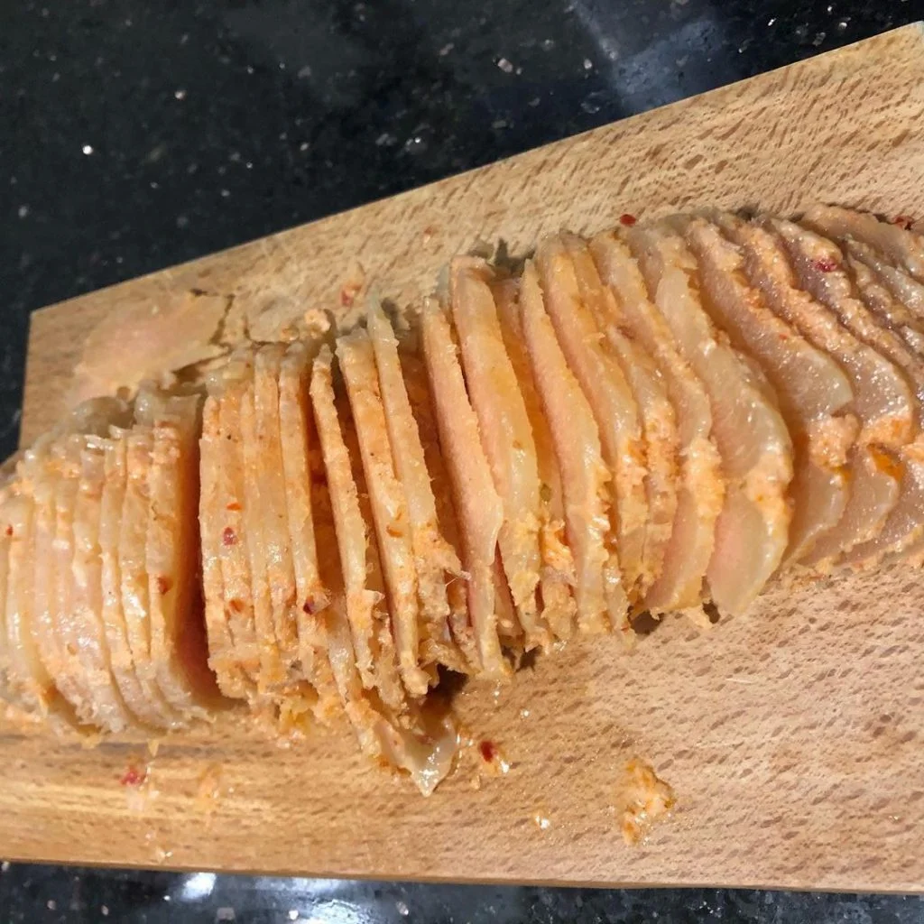 طرز تهیه دونر کباب ترکی مرغ خانگی برای 8 نفر 22 مرحله برش دادن مرغ