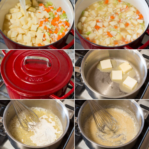 آموزش طرز تهیه سوپ خامه ای سیب زمینی مرحله اول 
