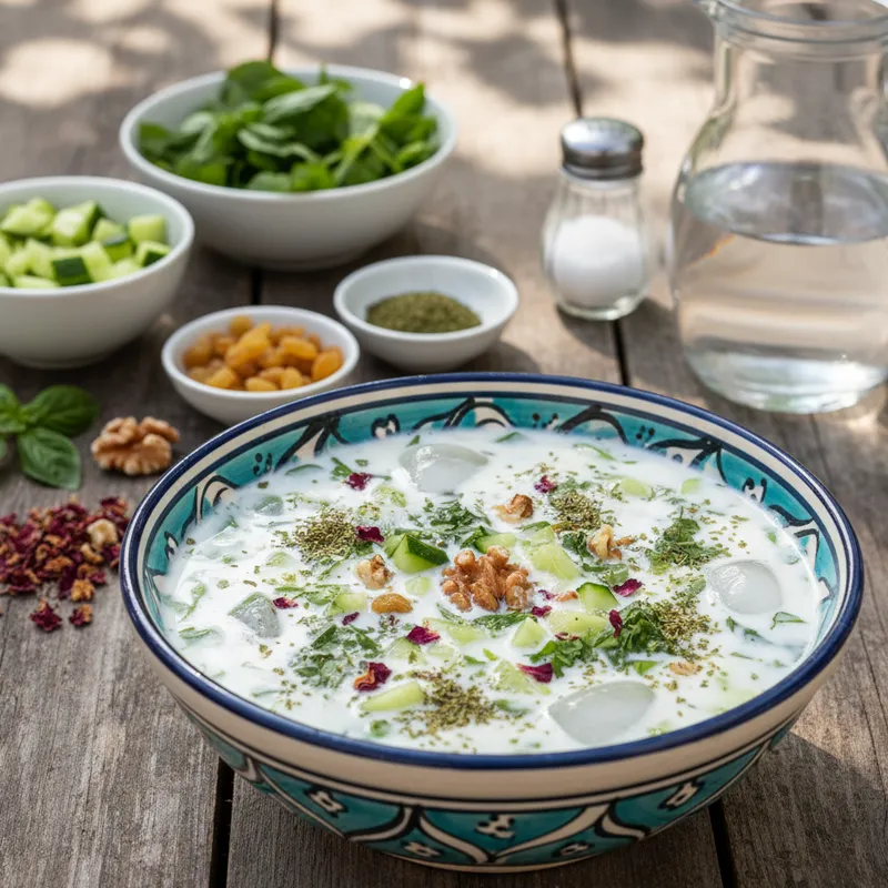 سرو و تزئین آب دوغ خیار مجلسی