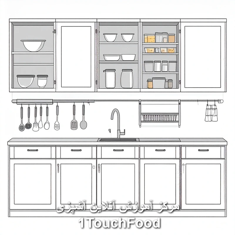 چیدمان کابینت آشپزخانه: رمز یک فضای منظم و کاربردی 4 نظمدهی کابینت: تکنیکهایی برای یک آشپزخانه همیشه مرتب