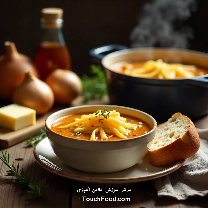طرز تهیه انواع غذاهای فرانسوی: سفری به قلب آشپزی فرانسوی 4 سوپ پیاز فرانسوی (Soupe à l’Oignon)