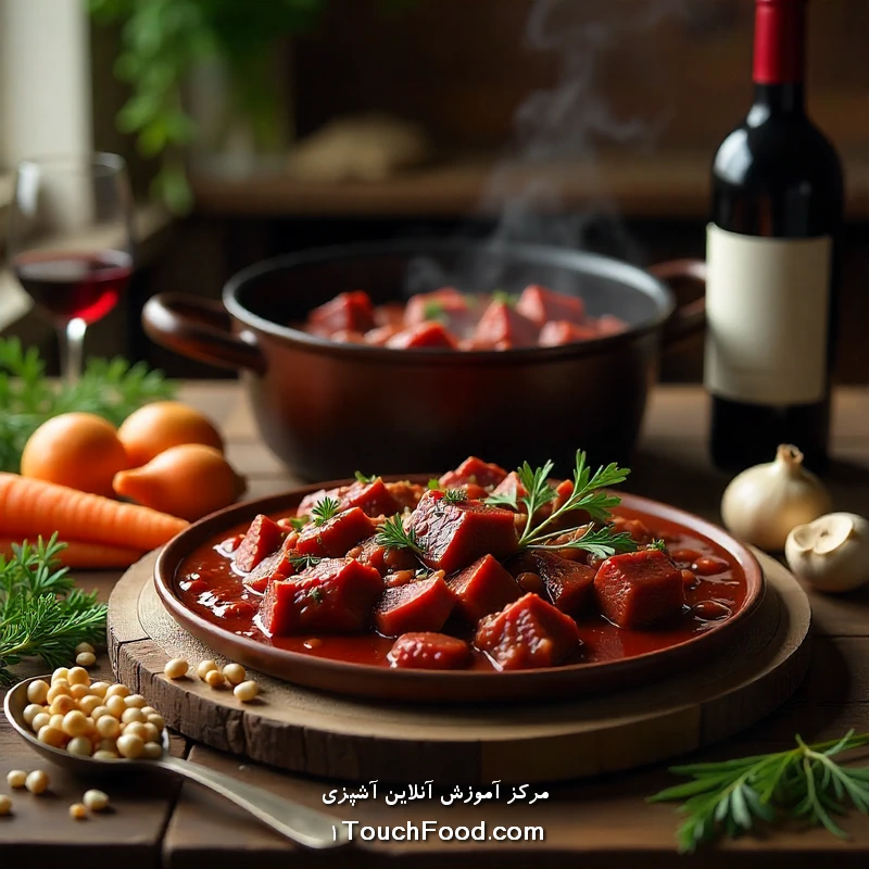 طرز تهیه انواع غذاهای فرانسوی: سفری به قلب آشپزی فرانسوی 5 بوف بورگینیون (Boeuf Bourguignon)