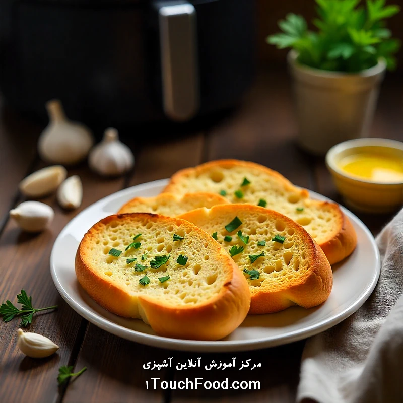 طرز تهیه نان سیر با هواپز | خوشمزه و بدون روغن 10 دقیقه ای 6 مراحل تهیه نان سیر با هواپز
