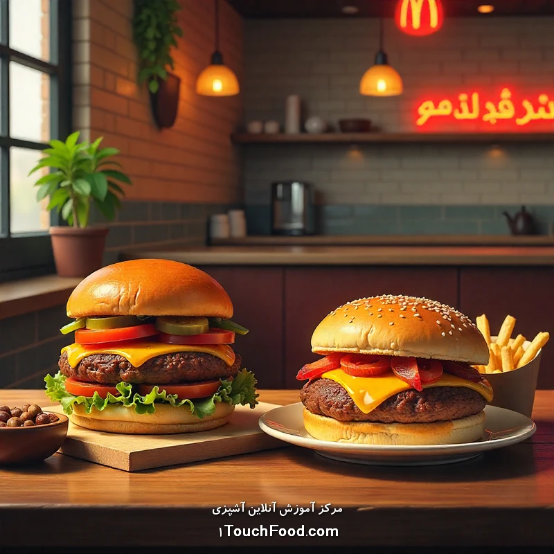 جدول مقایسه‌ای برگر خانگی و برگر فست فودی