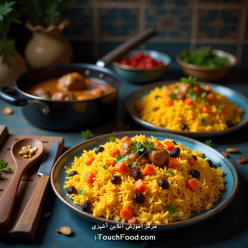 طرز تهیه قابلی پلو اصیل و مجلسی | آموزش کامل 6 تا 8 نفره 3 آمادهسازی مخلوط هویج و کشمش