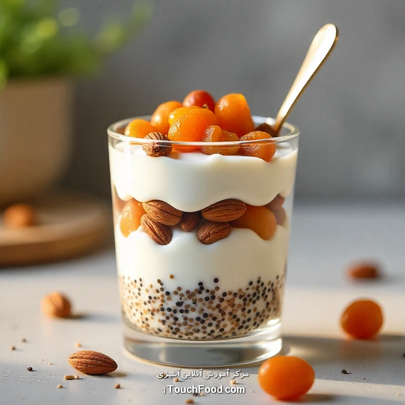 رسپی ۸: ماست پارفه با دانه چیا و میوه های خشک