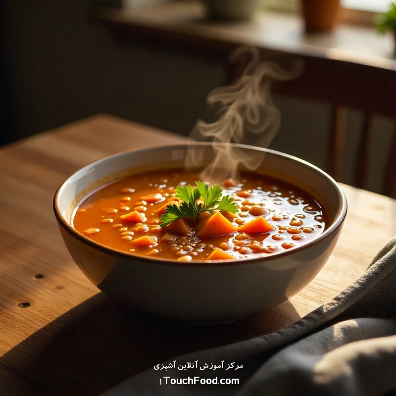 رسپی ۳: سوپ عدس پروتئینی با سبزیجات پاییزی