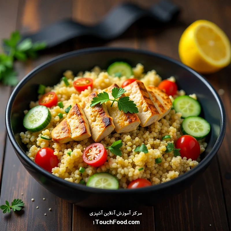 رسپی ۲: سالاد پروتئینی با مرغ گریل و کینوا