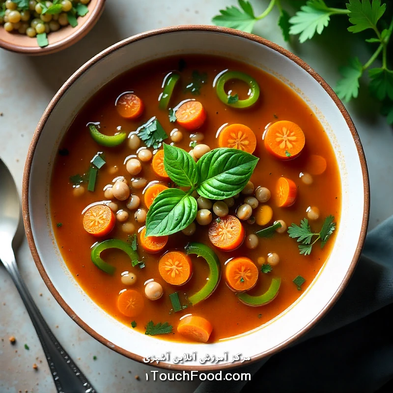 آش عدس کم کالری با سبزیجات فراوان – سوپ عدس کم کالری برای کنترل وزن