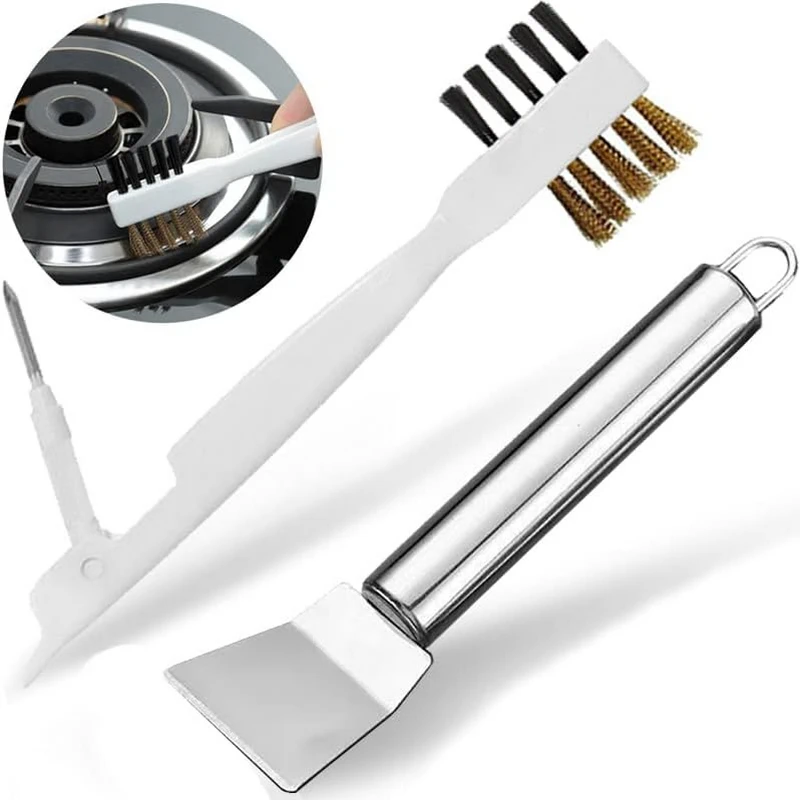 بهترین برس تمیزکننده سطوح چرب آسان | بهترین ابزار نظافت سریع 3 Kitchen Stove Cleaning Brush + Scraper Tool Set