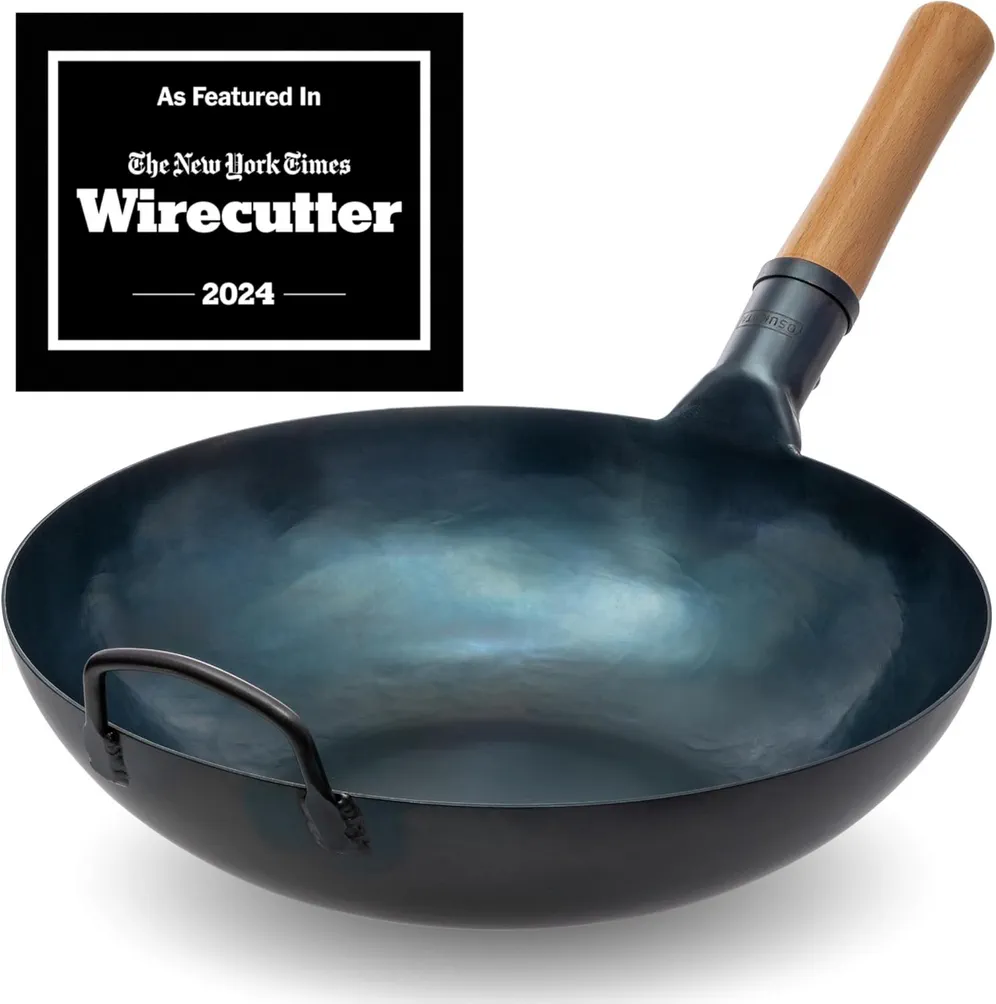 YOSUKATA 34 cm Blue Carbon Steel Wok Pan