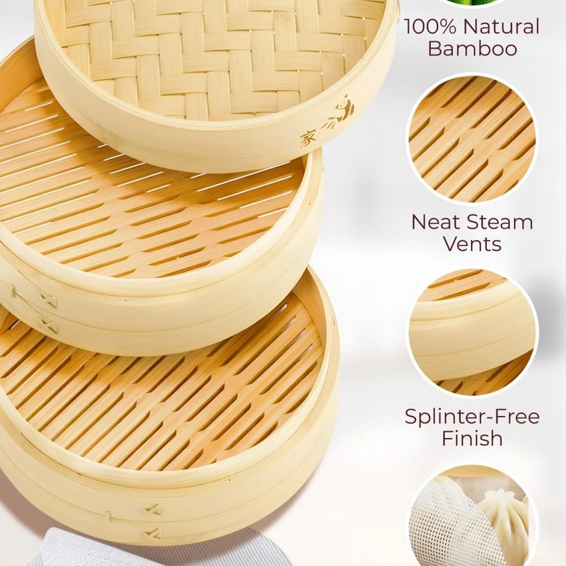 Prime Home Direct Bamboo Steamer Basket 10-Inch